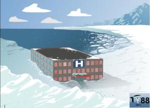 The icy artic circle is now site of a base camp where a penguin wants to prove the world wrong.